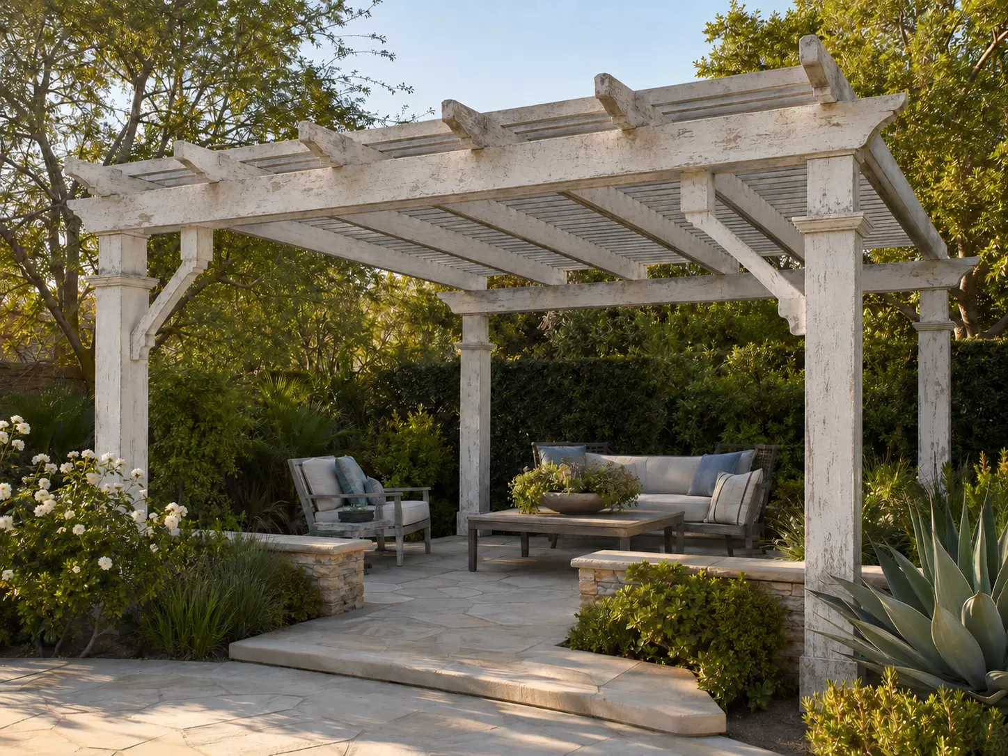 Weathered pergola before restoration