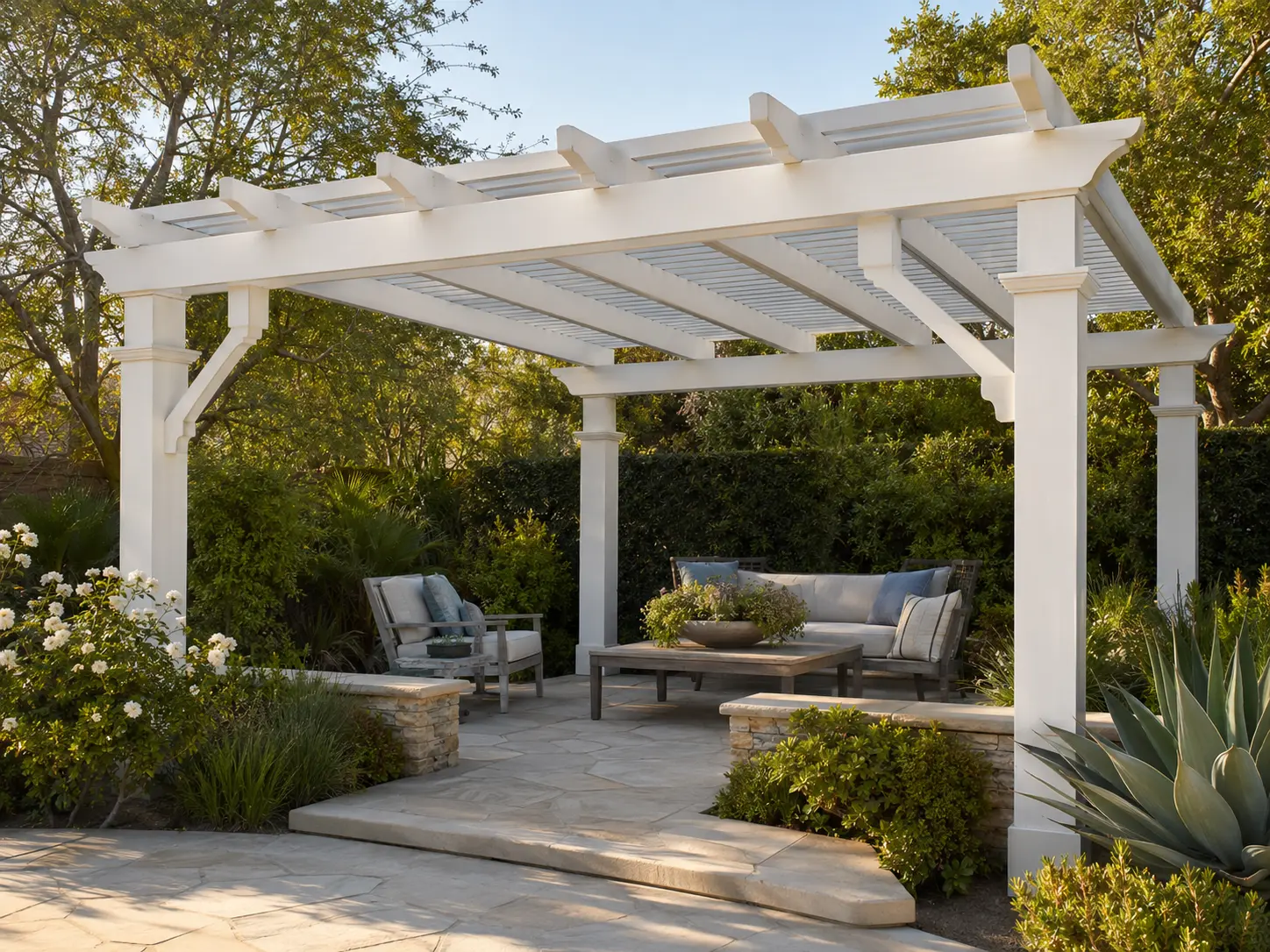 Pergola after professional pressure washing and painting